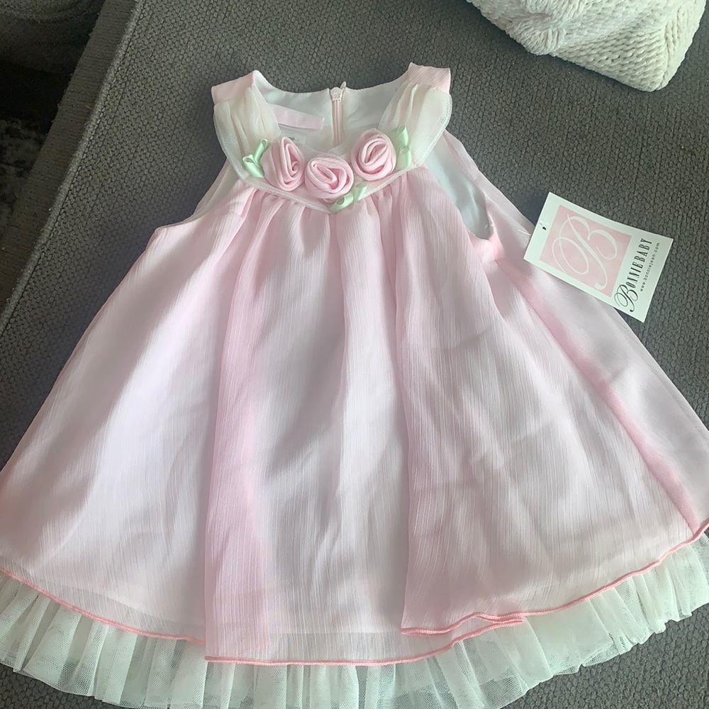Pink dress w rose detail- 12 mo
